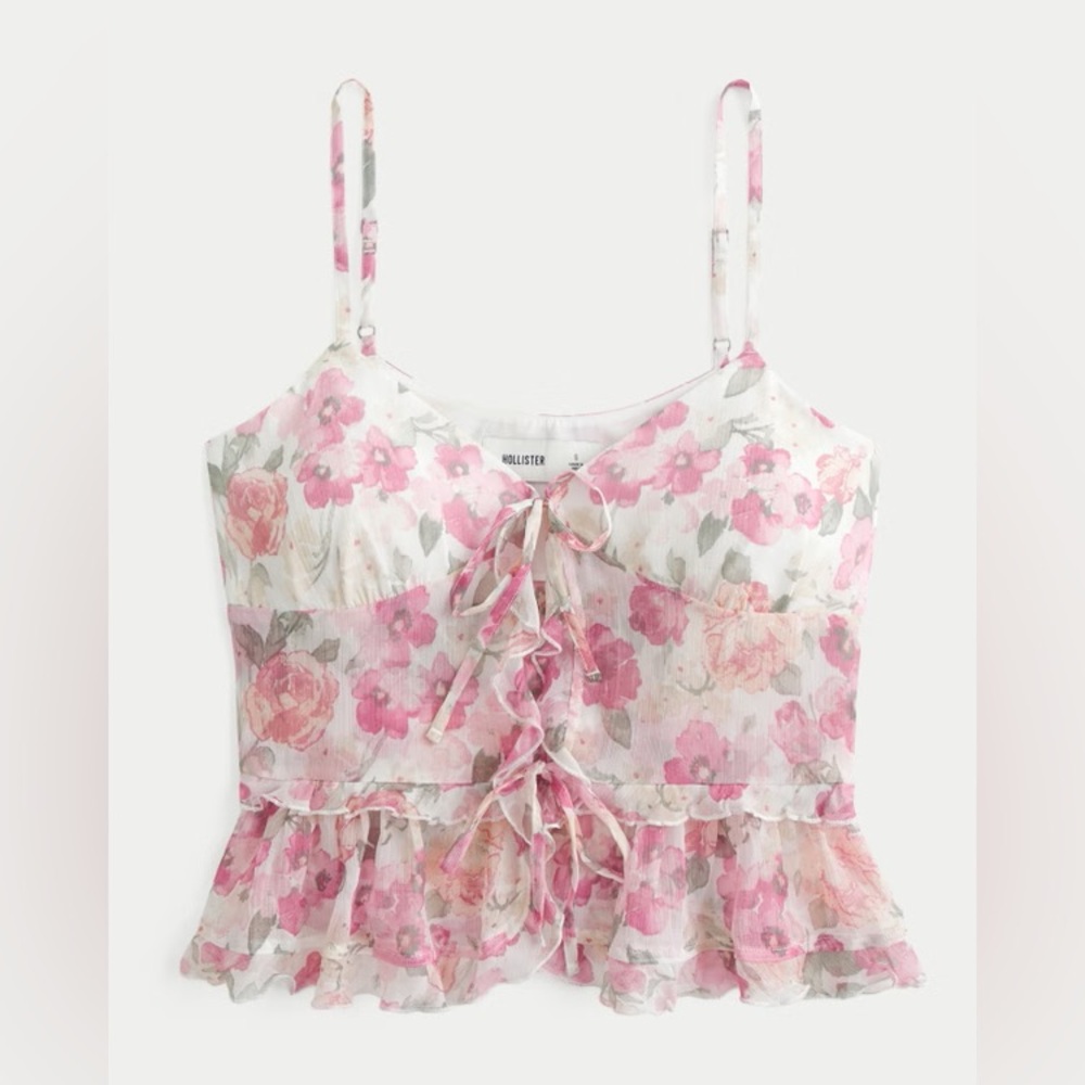 Hollister Chiffon Floral Tie-Front Blouse Womens Size XXS - Picture 1 of 7